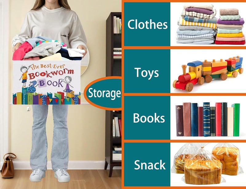 BOOHIT Large Kids Book Storage Bin Collapsible Nursery Toy Basket Canvas Teacher Crate Room Classroom Box Organizer Decor(Color Book) - Image 4